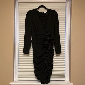 Express Satin Faux Wrapped V Neck Ruched Dress